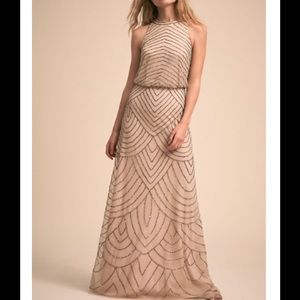 Adrianna Papell Halter Beaded Nude bridesmaid gown